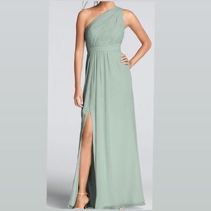 David’s Bridal Long One-Shoulder Crinkle Chiffon Dress